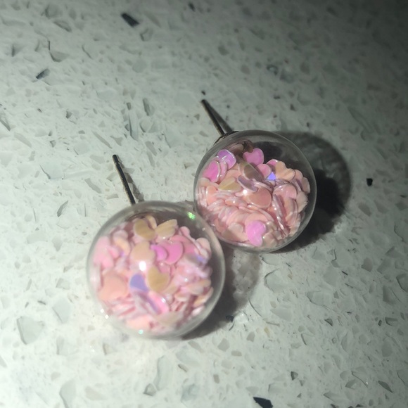 Earrings hearts globe sparkle iridescent stud ball - Picture 16 of 16